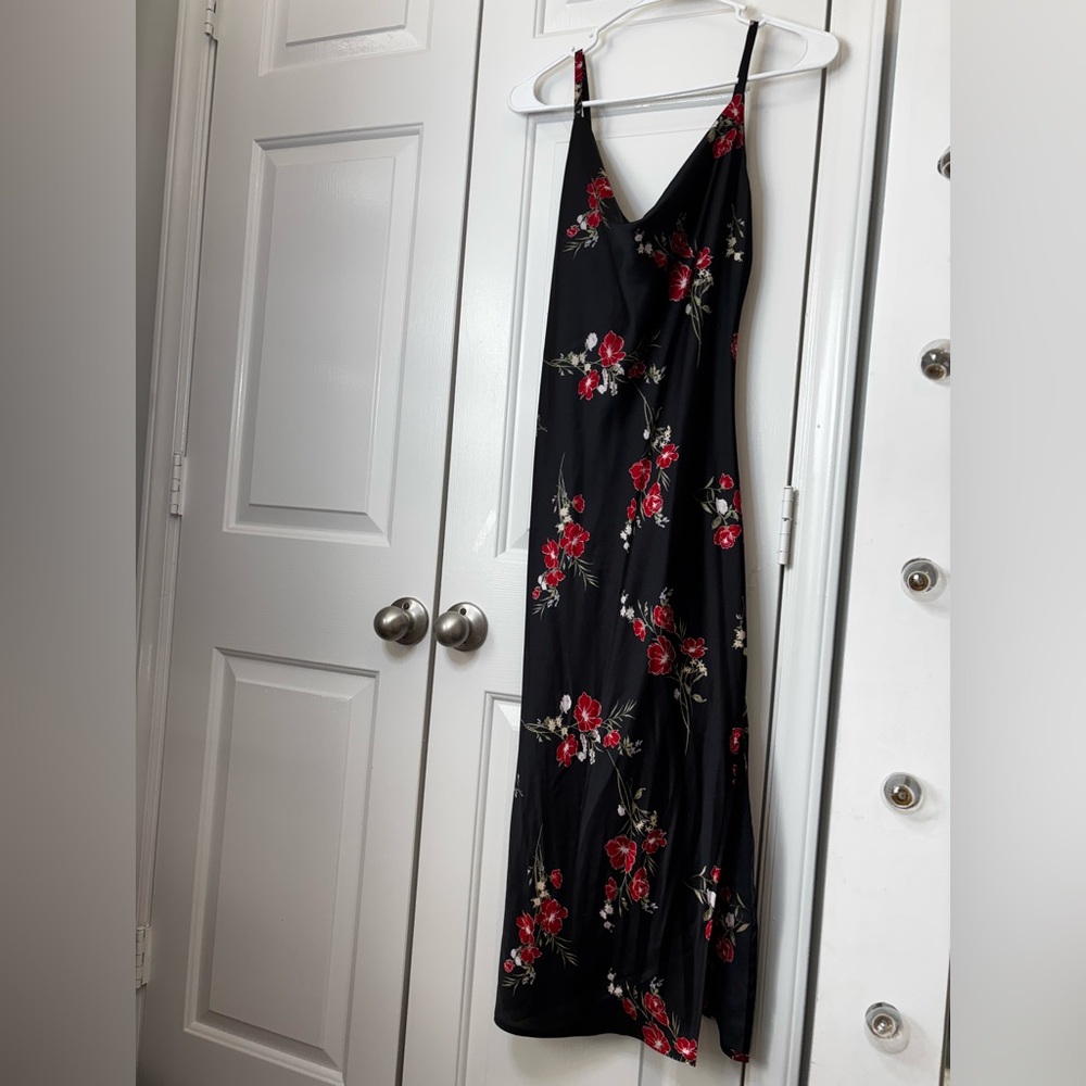 Inspired Hearts Black Maxi Dress with Red Floral Design